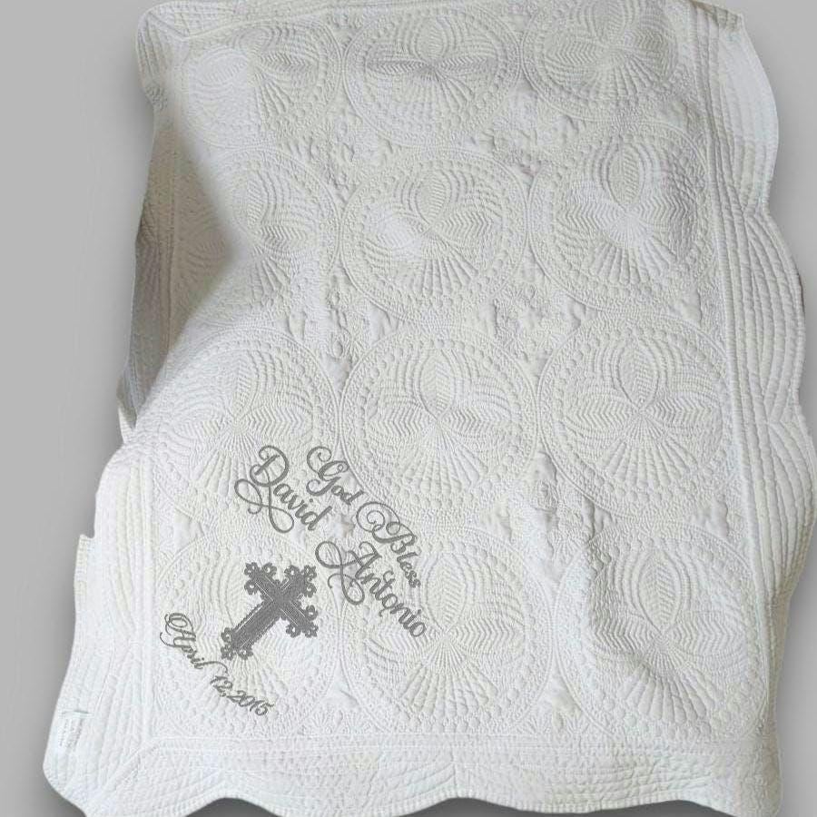Personalized Baptism Blanket with Embroidered Cross
