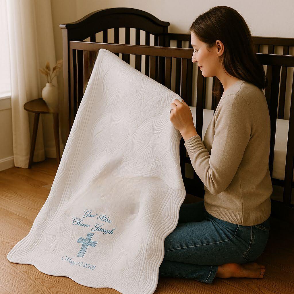 Personalized Baptism Blanket with Embroidered Cross