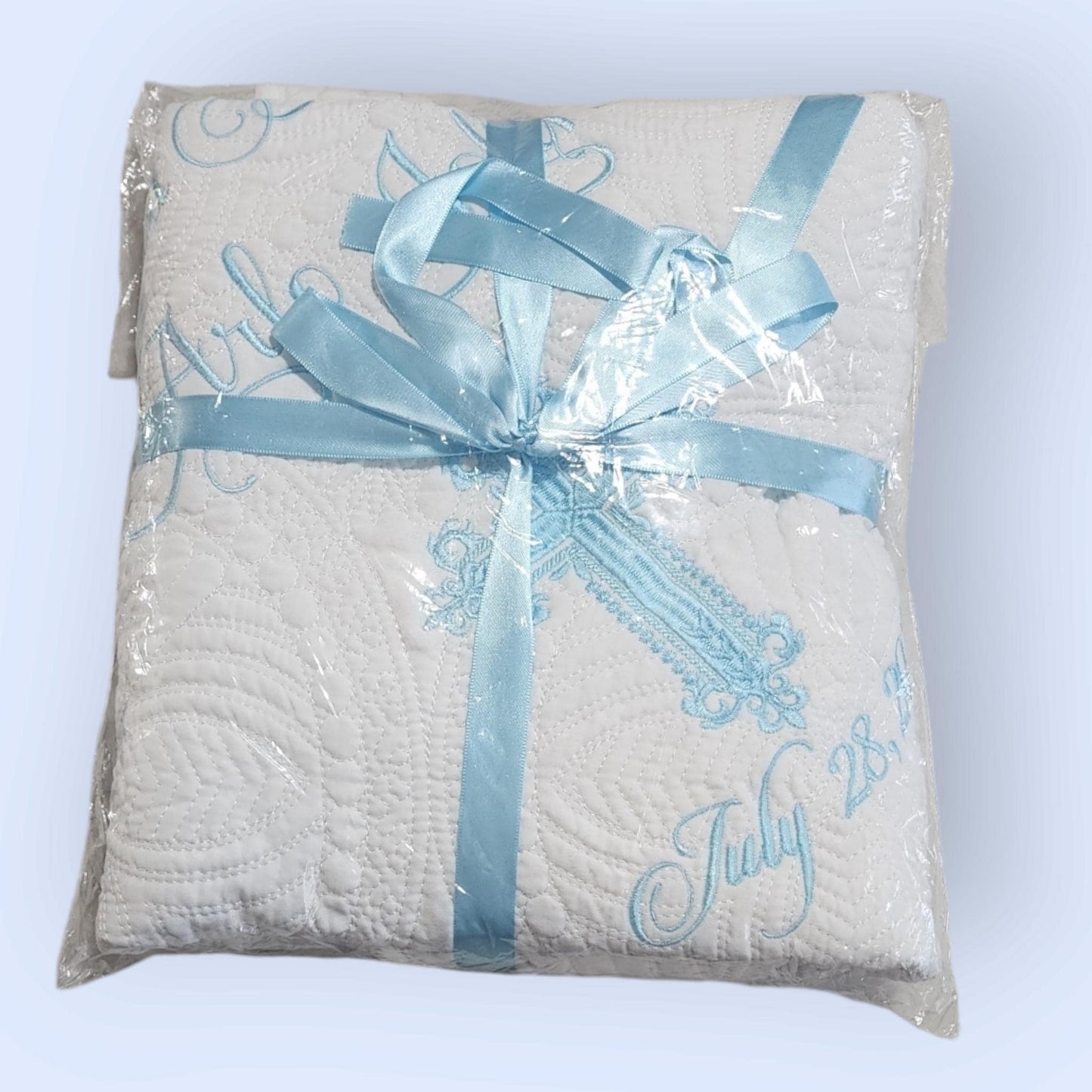 Personalized Baptism Blanket with Embroidered Cross
