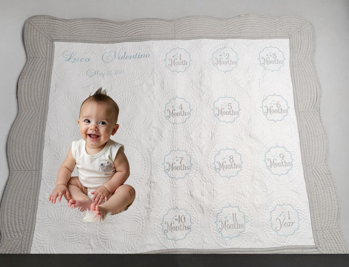 Personalized Baby Milestone Quilt - Trendy Baby Shower - Floral Baby Milestone Blanket - Newborn Baby Blanket - Soft Baby Quilt