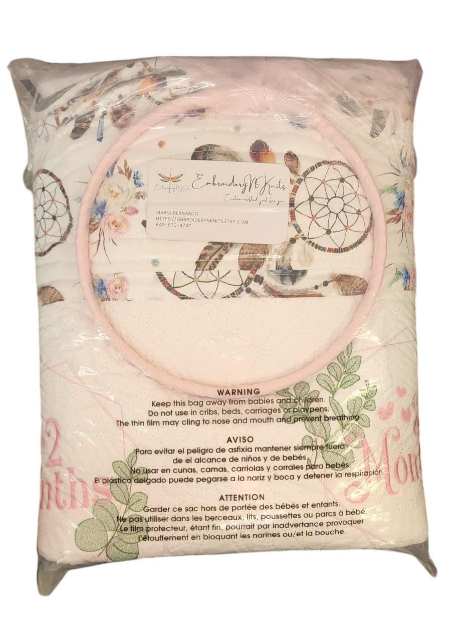 Personalized Dreamcatcher Baby Milestone Quilt - Trendy Baby Shower - Floral Baby Milestone Blanket - Newborn Baby Blanket - Soft Baby Quilt