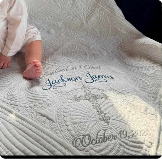 Personalized Baptism Blanket with Embroidered Cross